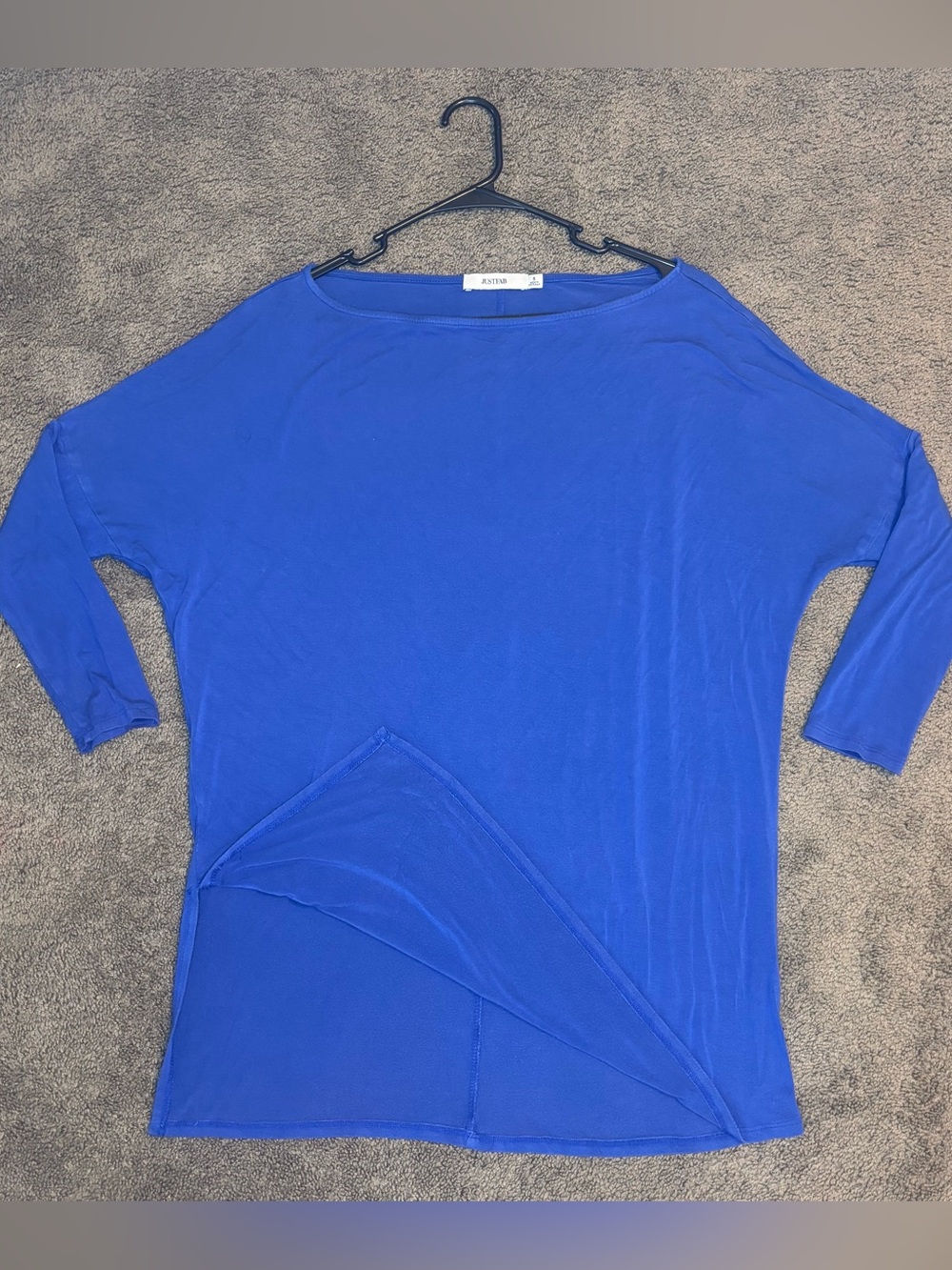 JustFab Royal Blue Asymmetrical Split Hem Top S EUC